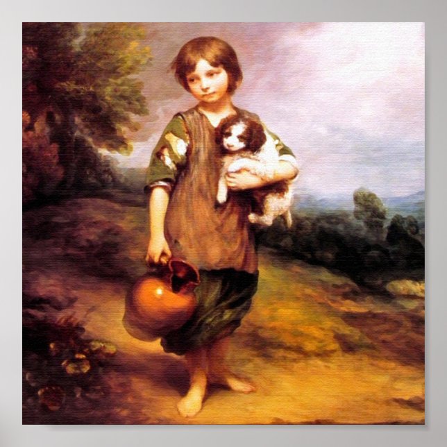 Poster Cottage Girl with Dog and Pitcher (Devant)