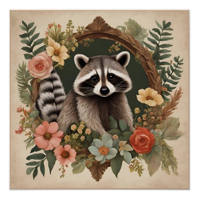 Poster Cottagecore Cute Raccoon (Devant)