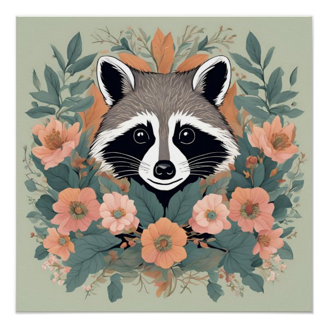 Poster Cottagecore Cute Raccoon (Devant)
