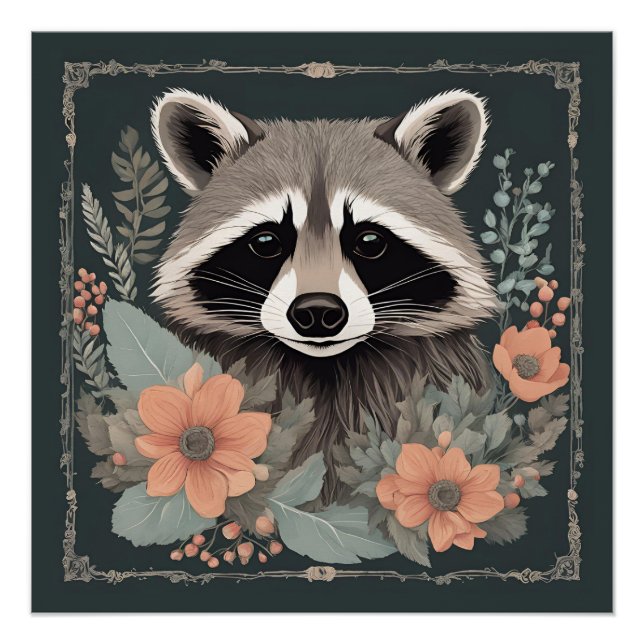 Poster Cottagecore Cute Raccoon (Devant)