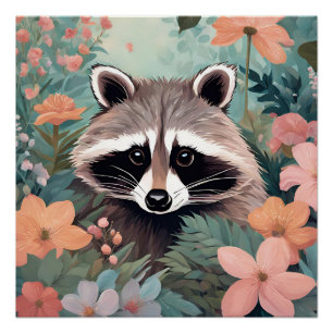 Poster Cottagecore Cute Raccoon