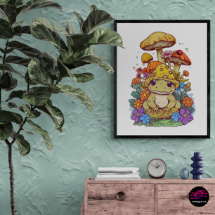 Poster Cottagecore Fleurs de grenouilles Champignons Post