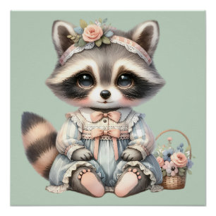 Poster Cottagecore Raton Vintage Vêtu Pastel