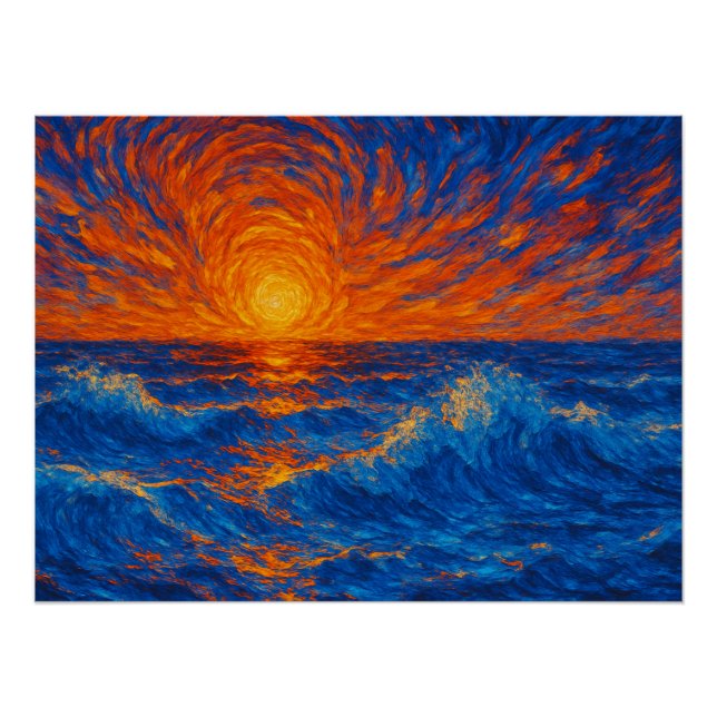 Poster Coucher de soleil Abstrait sur les vagues océaniqu (Devant)