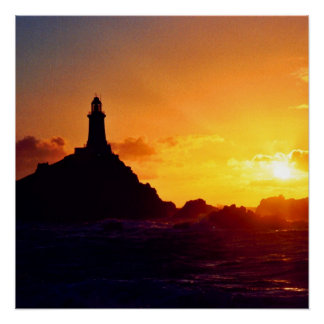 Poster Coucher de soleil au phare de Corbiere