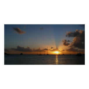 Poster Coucher de soleil avec voiliers Paysage tropical P