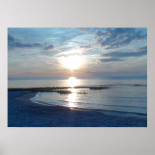 Poster Coucher de soleil bleu sur Cape Cod Beach