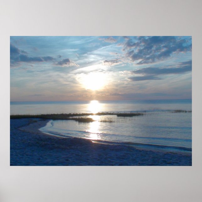 Poster Coucher de soleil bleu sur Cape Cod Beach (Devant)