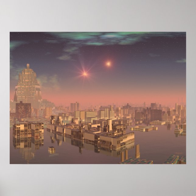 Poster Coucher de soleil dans Alien Water City 1 Imprimer (Devant)