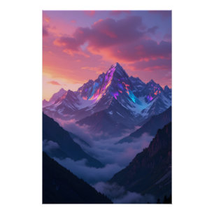 Poster Coucher de soleil de montagne Iridescente