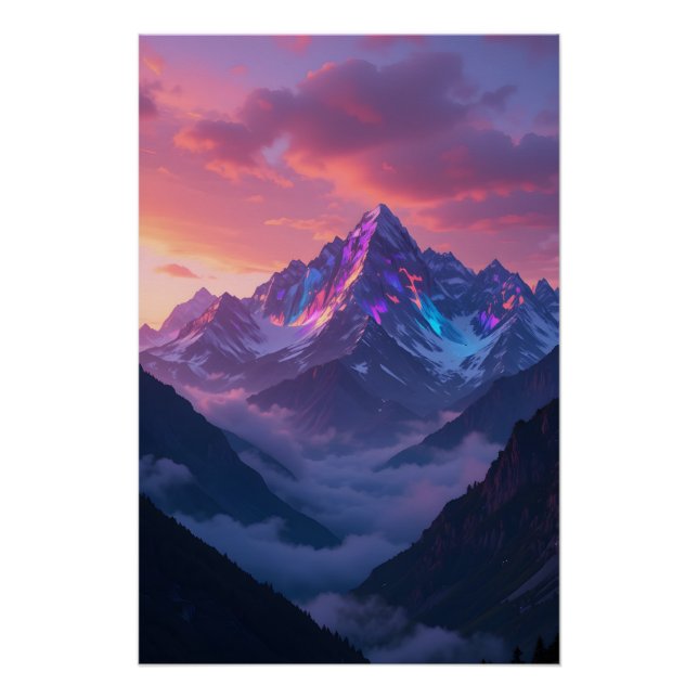 Poster Coucher de soleil de montagne Iridescente (Devant)