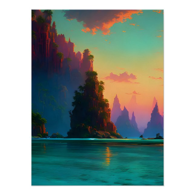 Poster Coucher de soleil de plage tropical (Devant)
