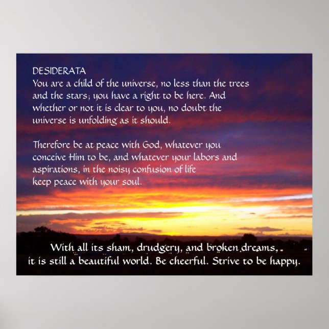 Poster coucher de soleil DESIDERATA (Devant)
