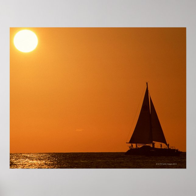 Poster Coucher de soleil et Yacht (Devant)