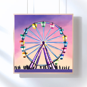 Poster Coucher de soleil Ferris Wheel   Belle aquarelle
