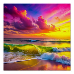 Poster Coucher de soleil Imaginaire sur le lac Serene - M