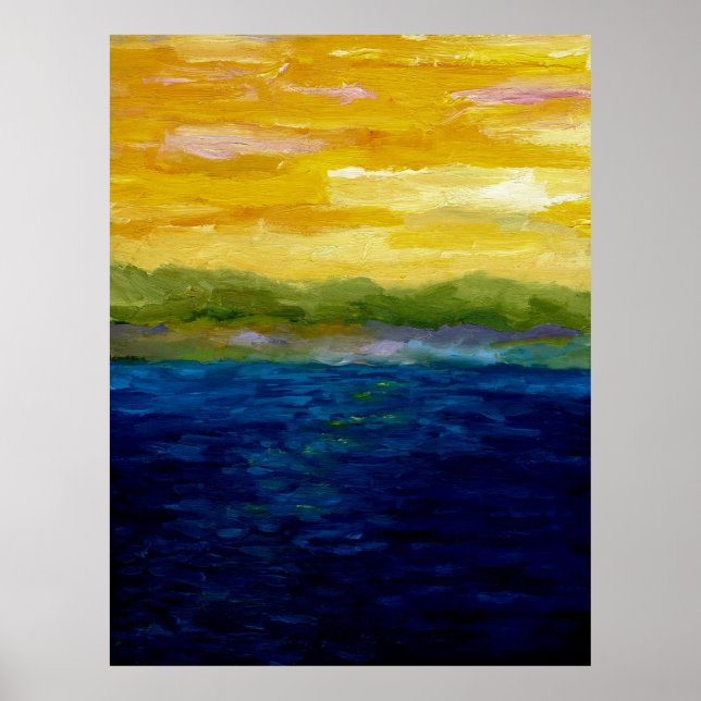 Poster Coucher de soleil or et rose (Devant)