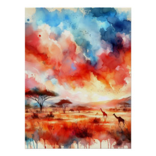 Poster Coucher de soleil Safari vibrant
