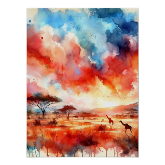 Poster Coucher de soleil Safari vibrant (Devant)