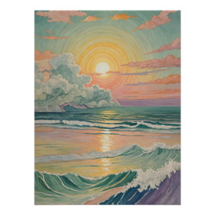 Poster Coucher de soleil serein sur les vagues