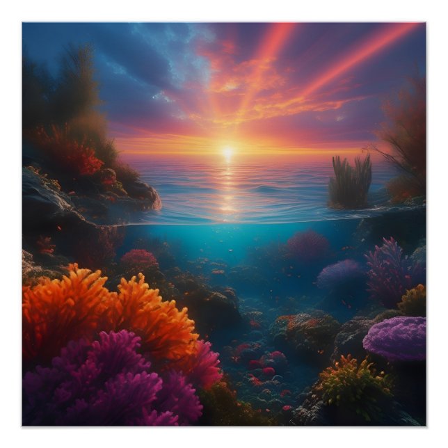 Poster Coucher de soleil sous-marin Tropical 1 (Devant)