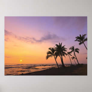 Poster Coucher de soleil sur la baie de Kahaluu à Kona, H