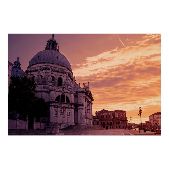 Poster Coucher de soleil sur la basilique de Venise (Devant)