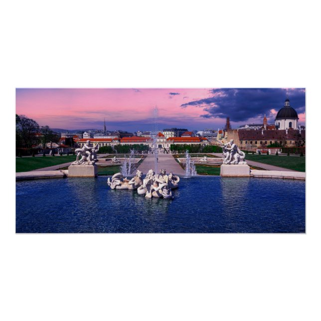 Poster Coucher de soleil sur la fontaine de Vienne (Devant)