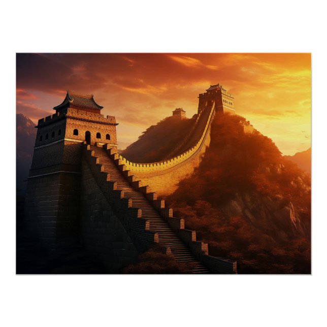 Poster Coucher de soleil sur la Grande Muraille de Chine  (Devant)