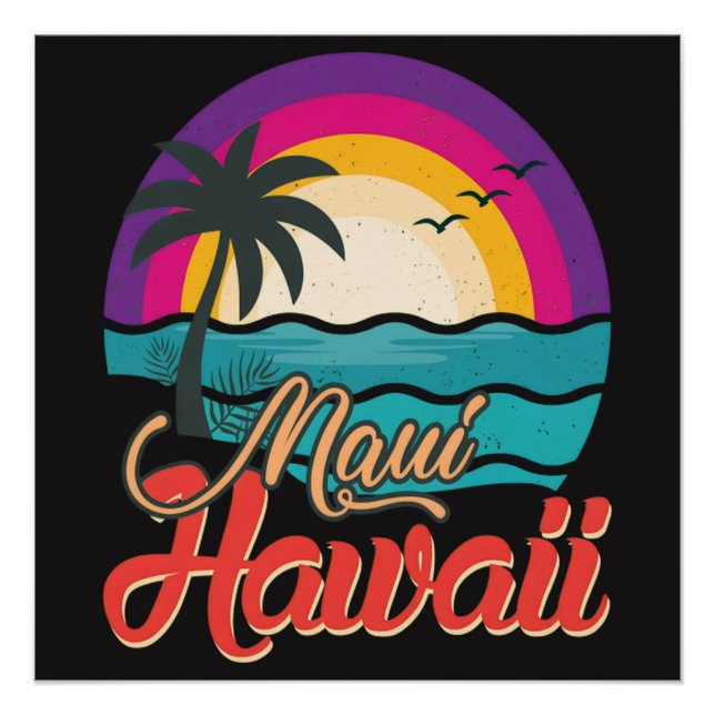 Poster Coucher de soleil sur la plage de Maui Hawaii avec (Devant)