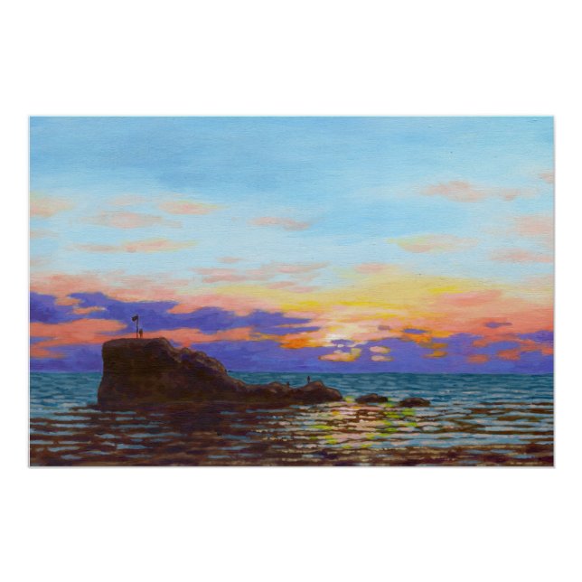 Poster Coucher de soleil sur la plage de Perranporth (Devant)