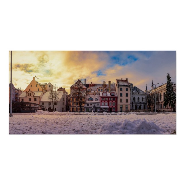 Poster Coucher de soleil sur la rue à Riga (Devant)