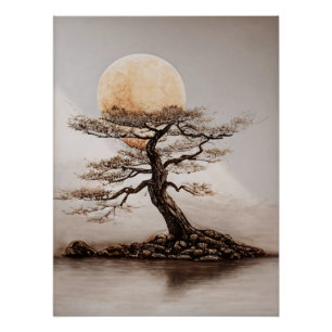Poster Coucher de soleil sur l'arbre