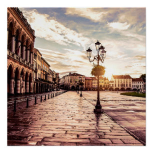 Poster Coucher de soleil sur le carré à Padova en Italie