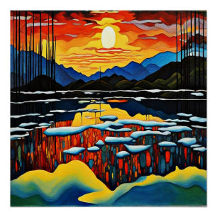 Poster Coucher de soleil sur le lac gelé 2