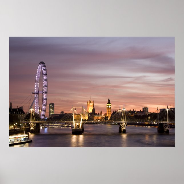 Poster Coucher de soleil sur le London Eye & Parliament (Devant)