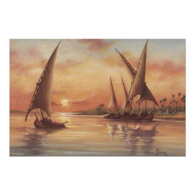 Poster Coucher de soleil sur le Nil - Feluccas Art (Devant)