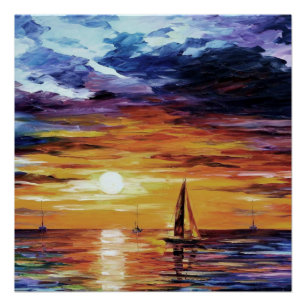 Poster Coucher de soleil sur l'eau - Effet de peinture