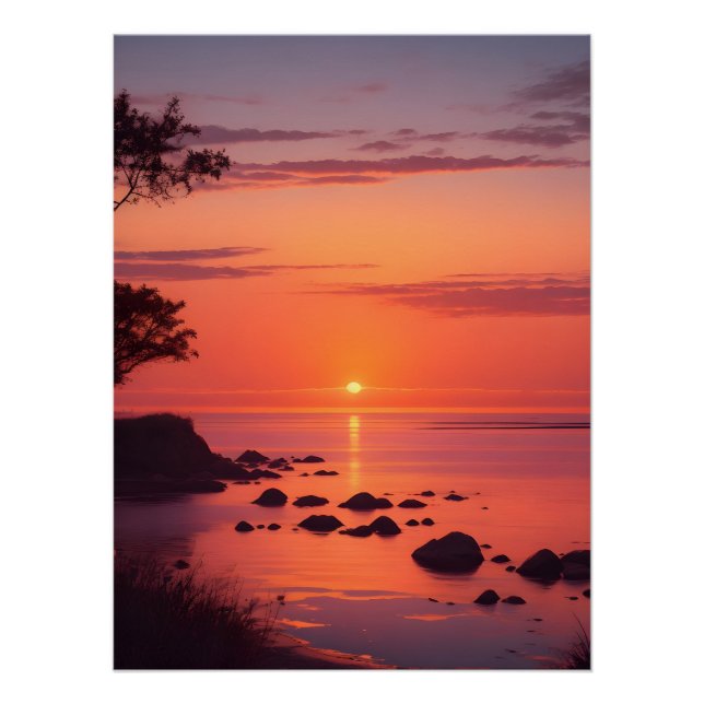 Poster Coucher de soleil sur l'océan à la plage (Devant)