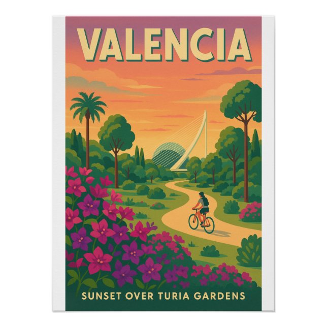 Poster Coucher de soleil sur Turia Gardens - Valencia Ret (Devant)