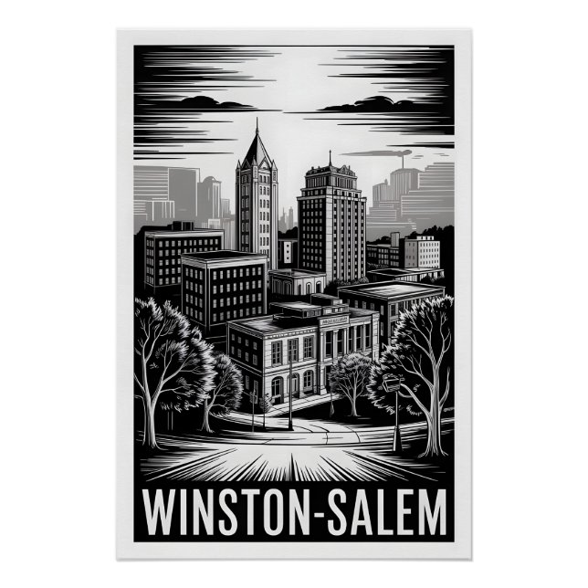 Poster Coucher de soleil sur Winston-Salem NC noir blanc  (Devant)