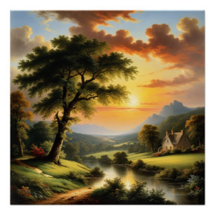 Poster Coucher de soleil tranquille au bord de la rivière