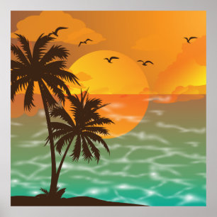 Poster Coucher De Soleil Tropical Beau Paysage