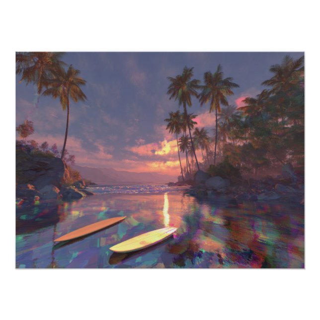 Poster Coucher de soleil tropical rêveur avec reflets de  (Devant)