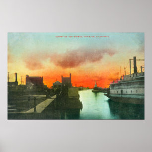Poster Coucher du soleil sur le port ViewStockton, CA