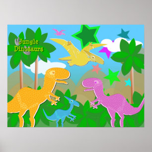 Poster couleur Jungle Dinosaures