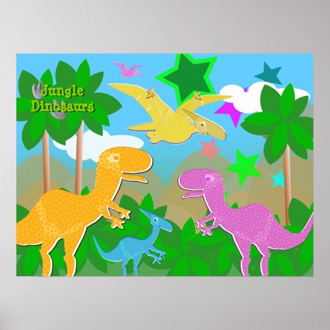 Poster couleur Jungle Dinosaures (Devant)