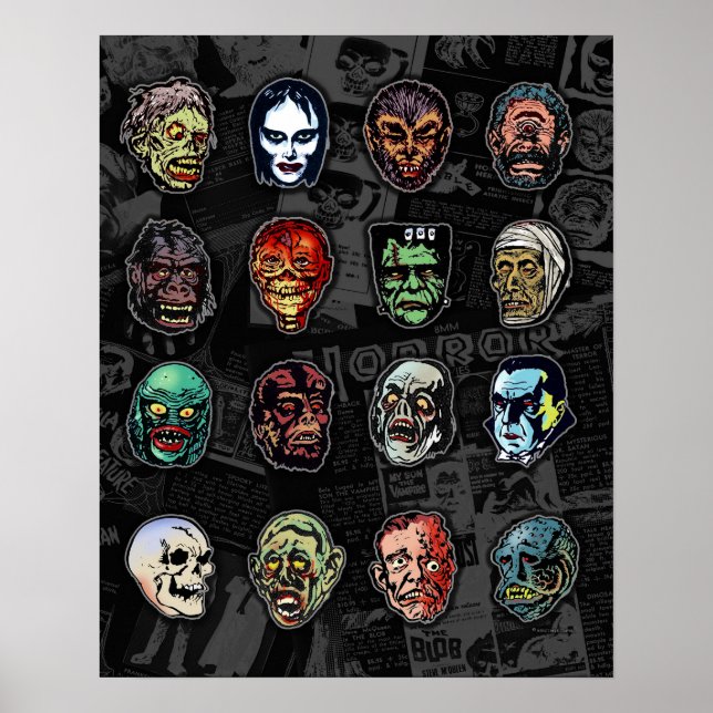 Poster couleur Masques Monster - Retro Halloween (Devant)