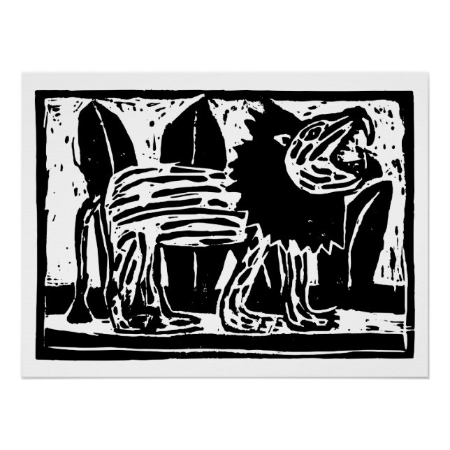 Poster Coupe Lino Lion noir et blanc (Devant)