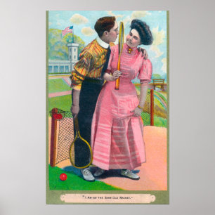 Poster Couple avec Tennis GearMême vieille raquette